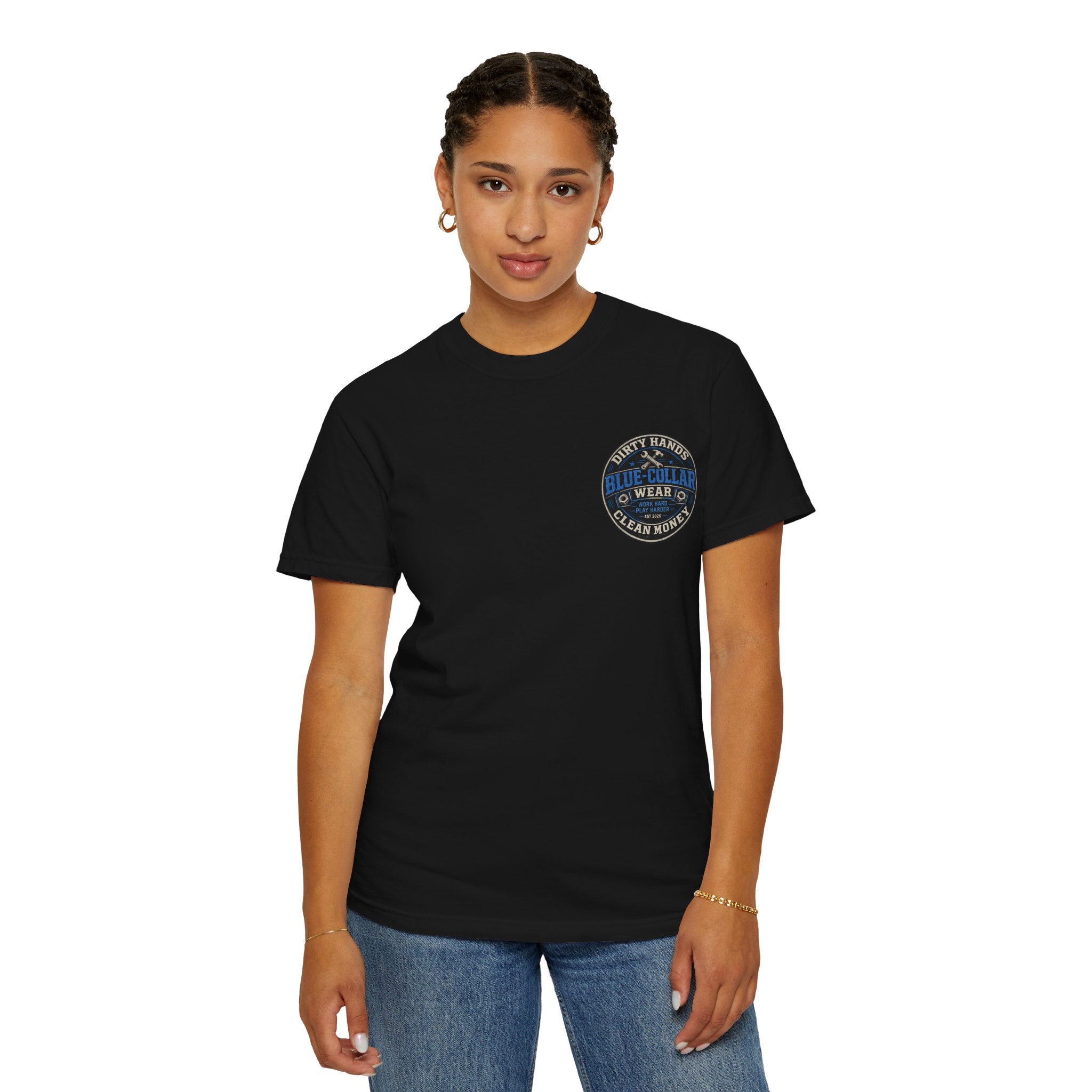 Blue-Collar T-Shirt — "Dirty Hands, Clean Money" Workwear Graphic Tee