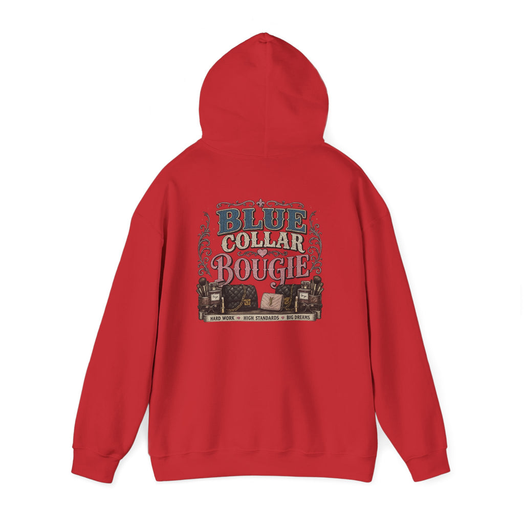Blue Collar Bougie Hoodie — Rustic Workwear Graphic Pullover