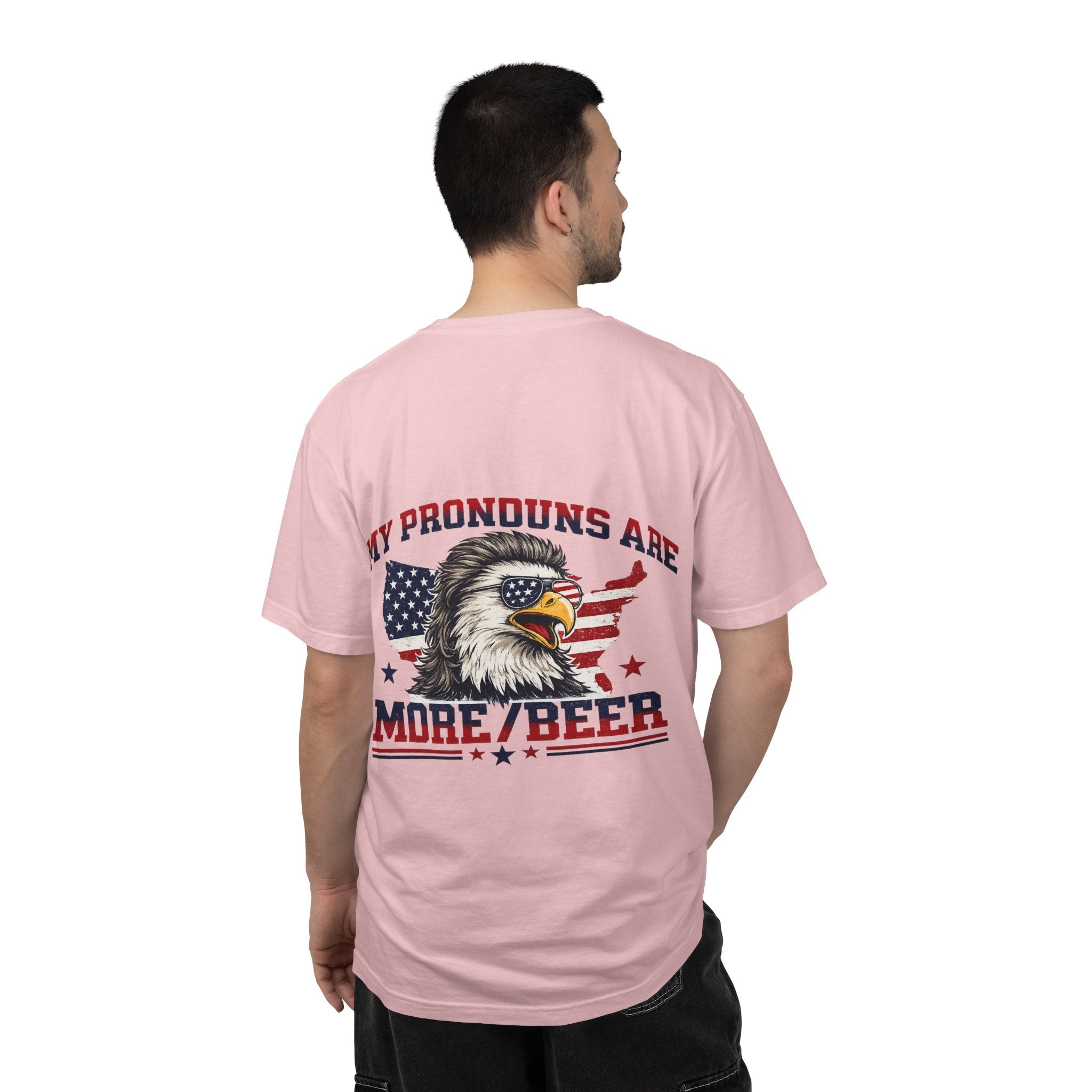 T-Shirt — "My Pronouns Are More/Beer" Patriotic Eagle Graphic