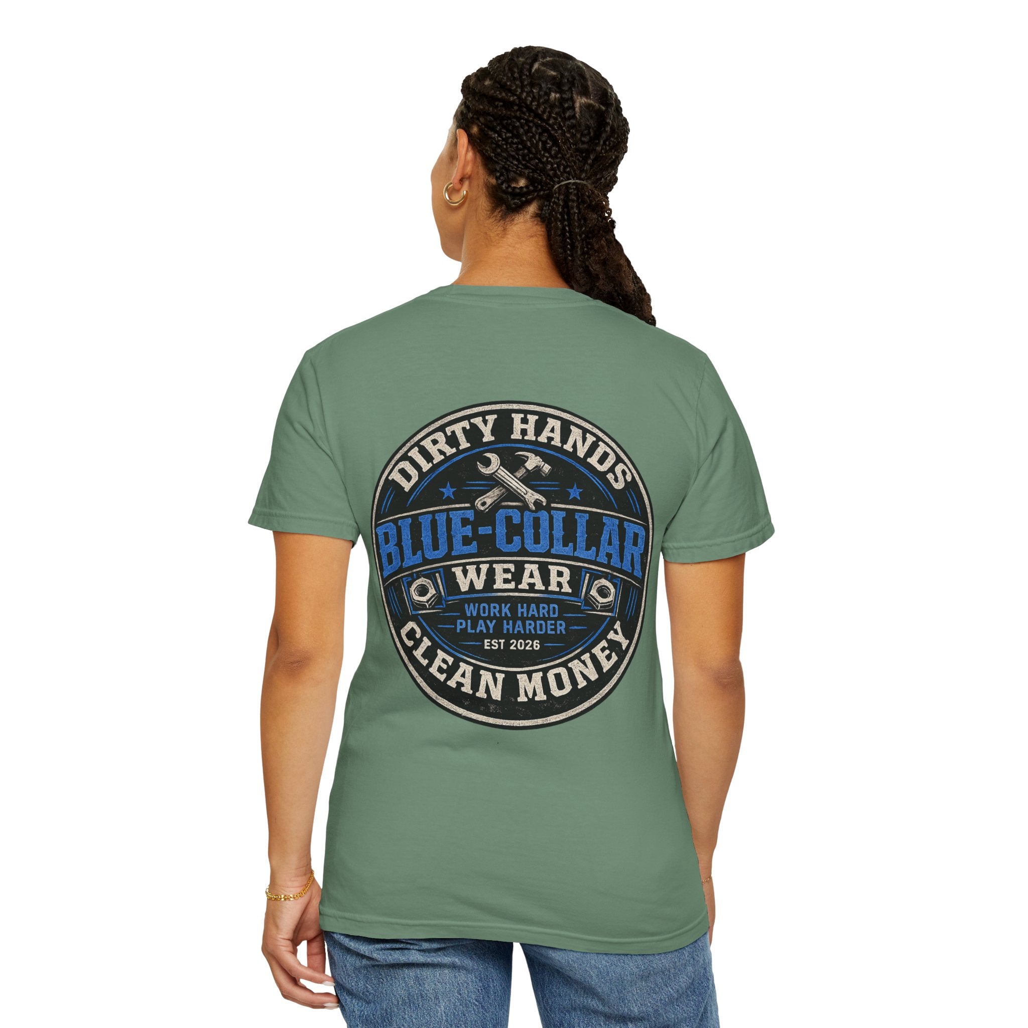 Blue-Collar T-Shirt — "Dirty Hands, Clean Money" Workwear Graphic Tee