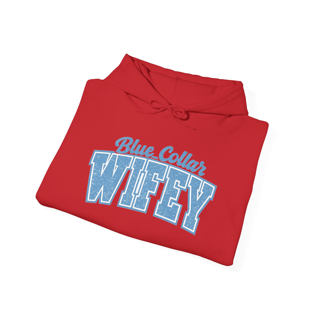 Blue Collar Wifey Hoodie – Retro Varsity Wife Sweatshirt