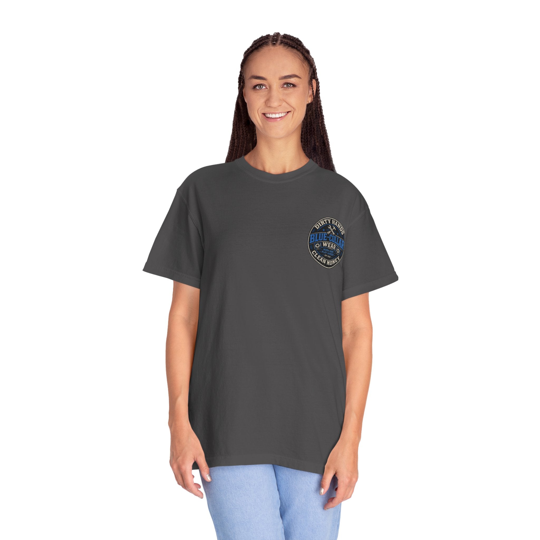 Blue-Collar T-Shirt — "Dirty Hands, Clean Money" Workwear Graphic Tee