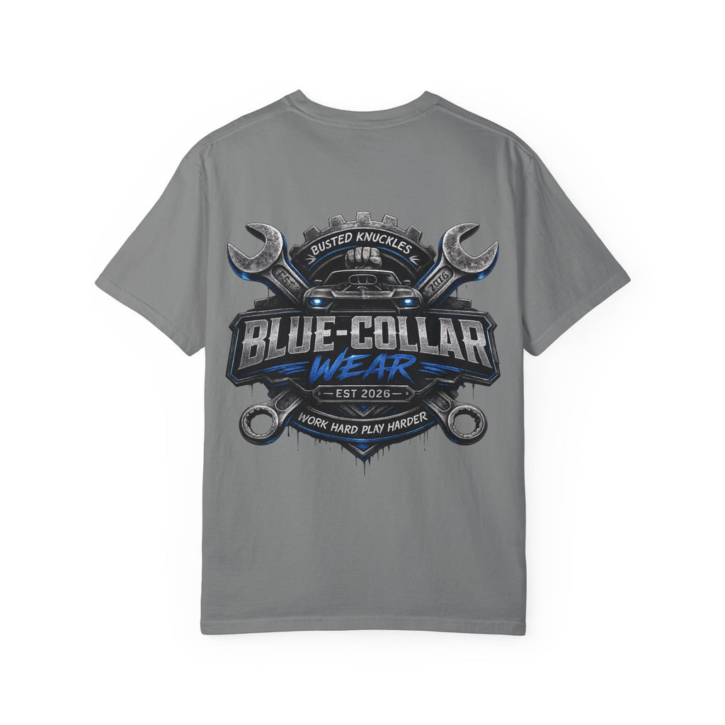Blue-Collar Wear T-Shirt Mechanic — Busted Knuckles Mechanics Graphic Tee