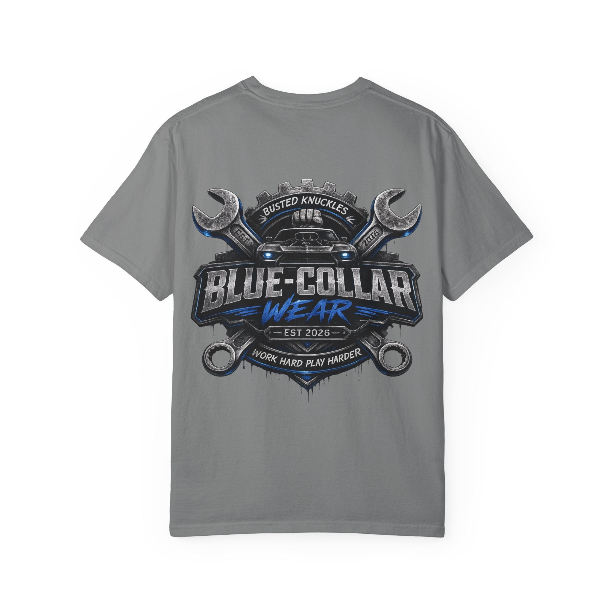 Blue-Collar Wear T-Shirt Mechanic — Busted Knuckles Mechanics Graphic Tee