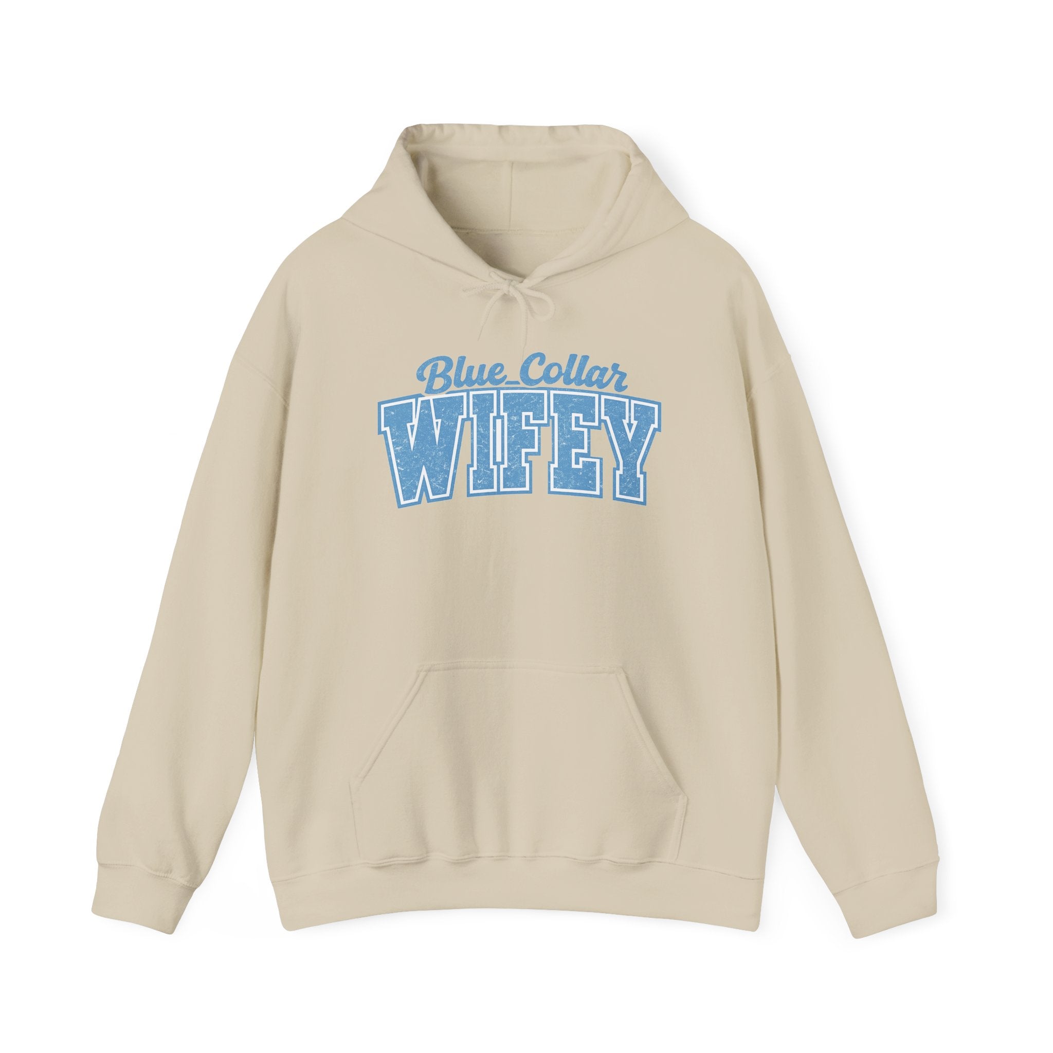 Blue Collar Wifey Hoodie – Retro Varsity Wife Sweatshirt