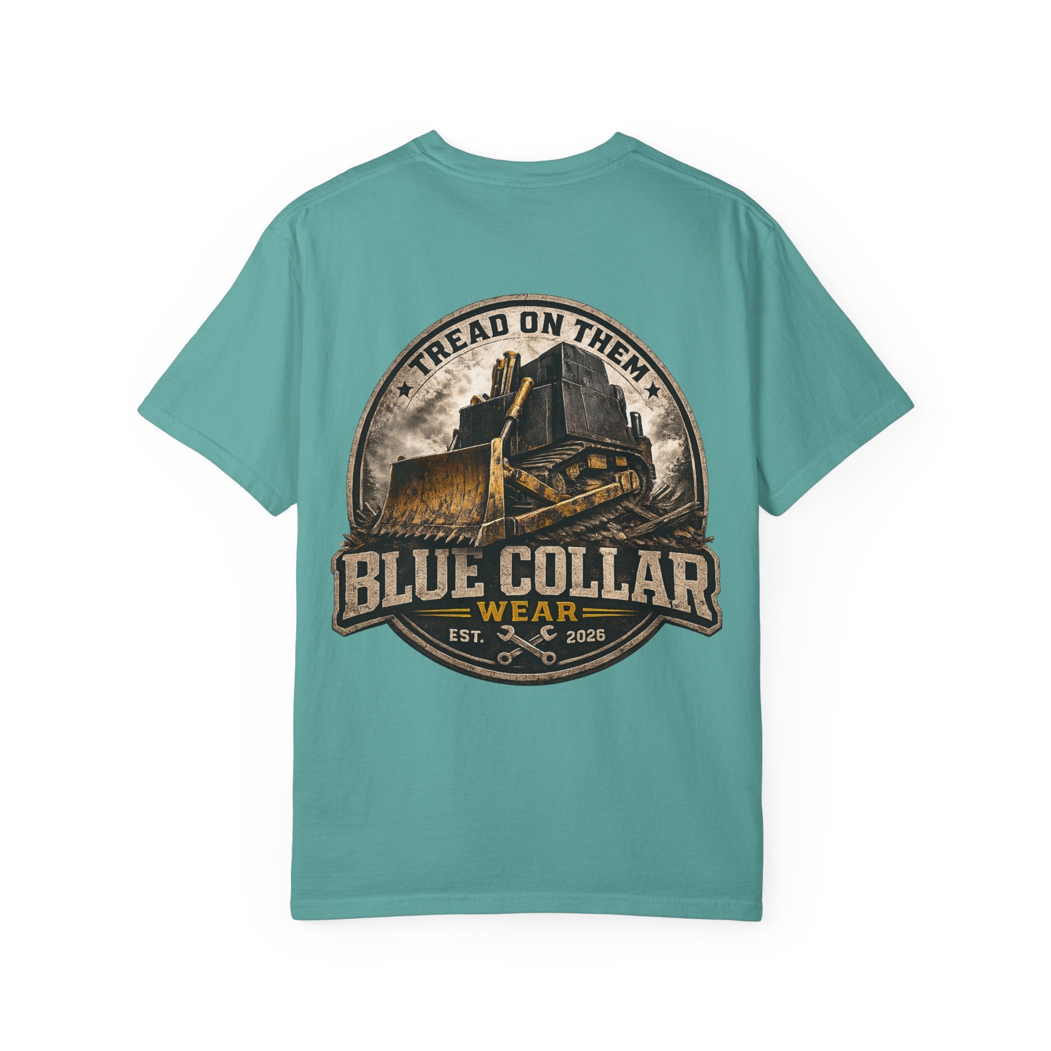 Blue Collar T-Shirt — "Tread On Them" Bulldozer Workwear Tee