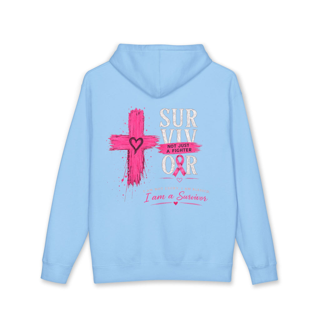 Breast Cancer Survivor Hoodie – 'Survivor, Not Just A Fighter' Pink Ribbon Pullover