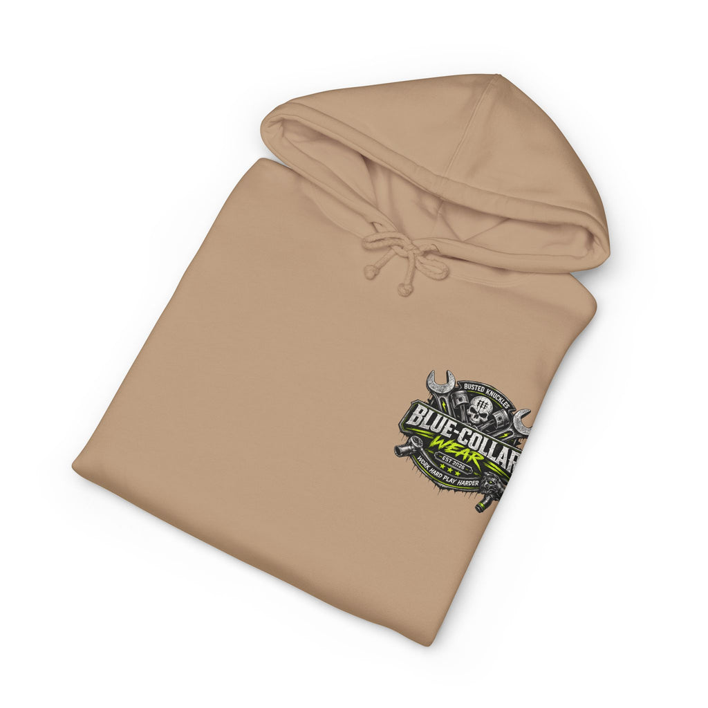 Blue-Collar Wear Hoodie Mechanic — "Blue-Collar Wear" Skull & Wrench Workwear Pullover