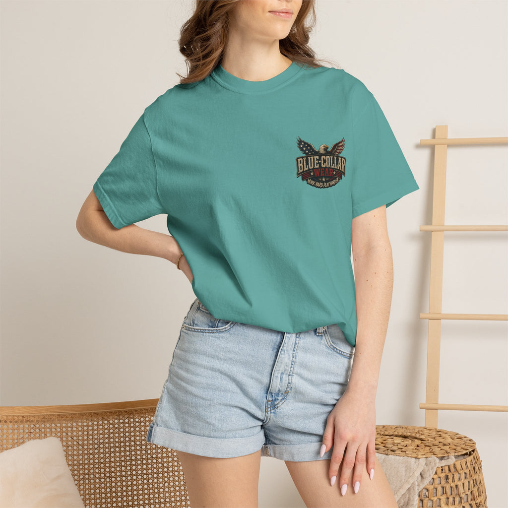 Merica Bigfoot Flag T-Shirt — 'Blue Collar' Patriotic Graphic Tee