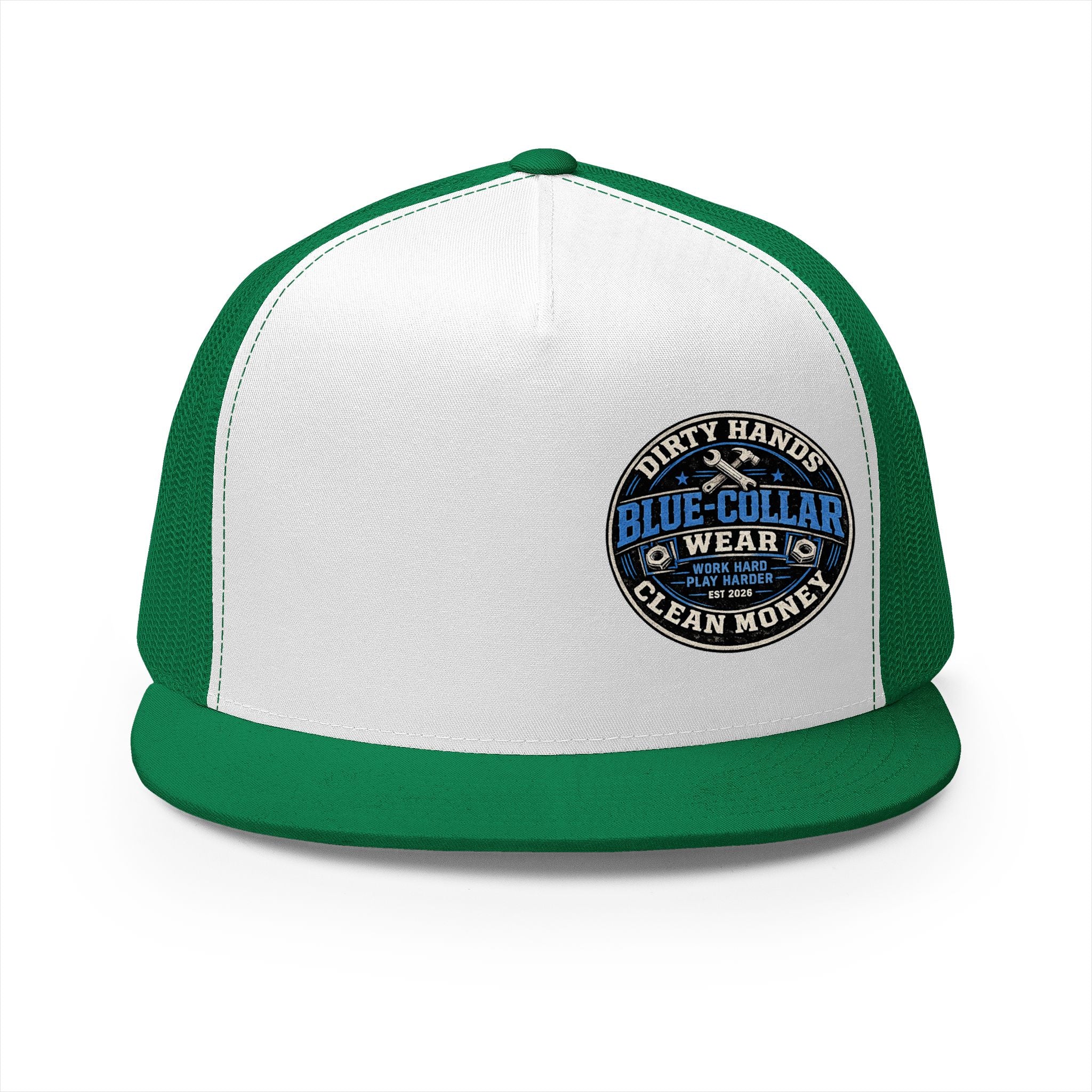 Blue-Collar Workwear Trucker Cap — "Dirty Hands Clean Money" Patch