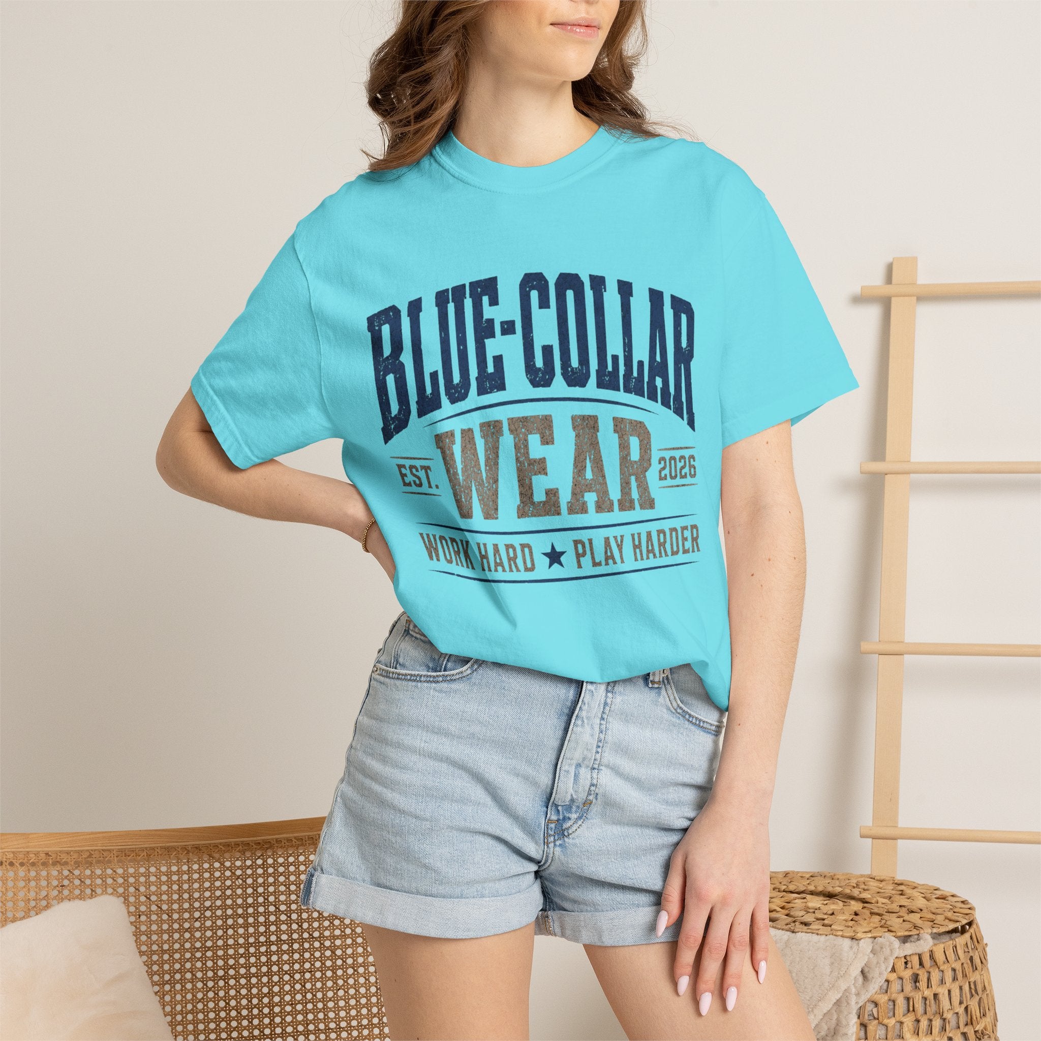 Blue-Collar Wear T-Shirt — "Work Hard • Play Harder" Retro Workwear Tee