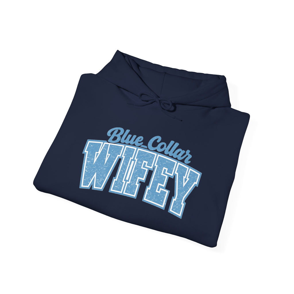 Blue Collar Wifey Hoodie – Retro Varsity Wife Sweatshirt