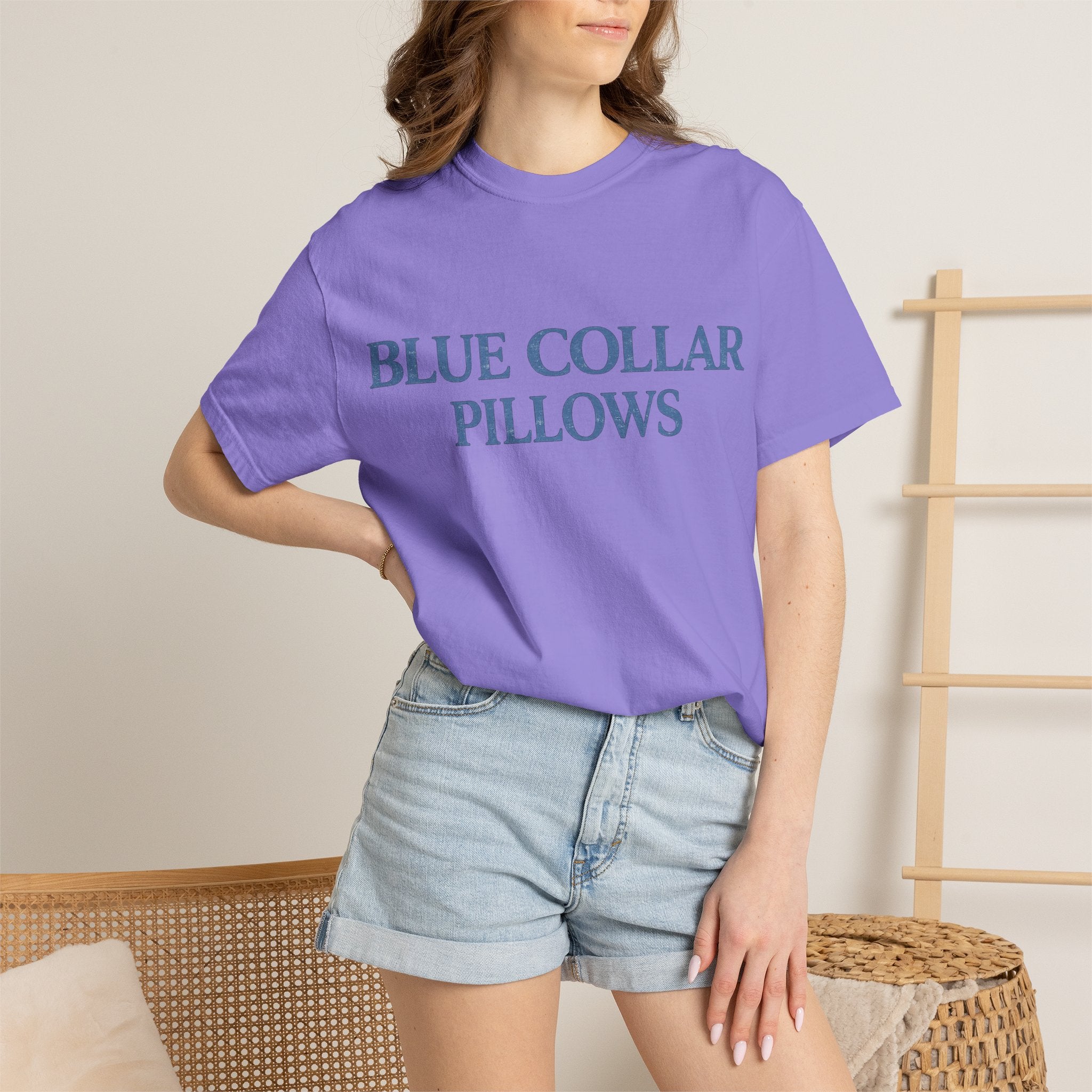 Blue Collar Pillows T-Shirt — Vintage Serif Logo Tee