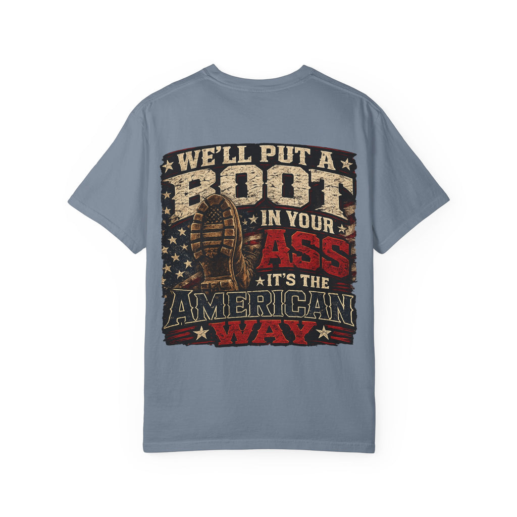 American Boot In Your Ass T-Shirt — 'Blue Collar' Patriotic Workwear Tee