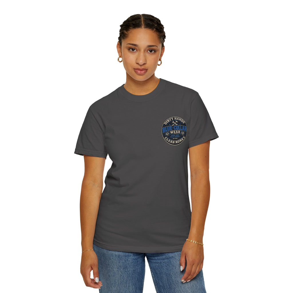 Blue-Collar T-Shirt — "Dirty Hands, Clean Money" Workwear Graphic Tee