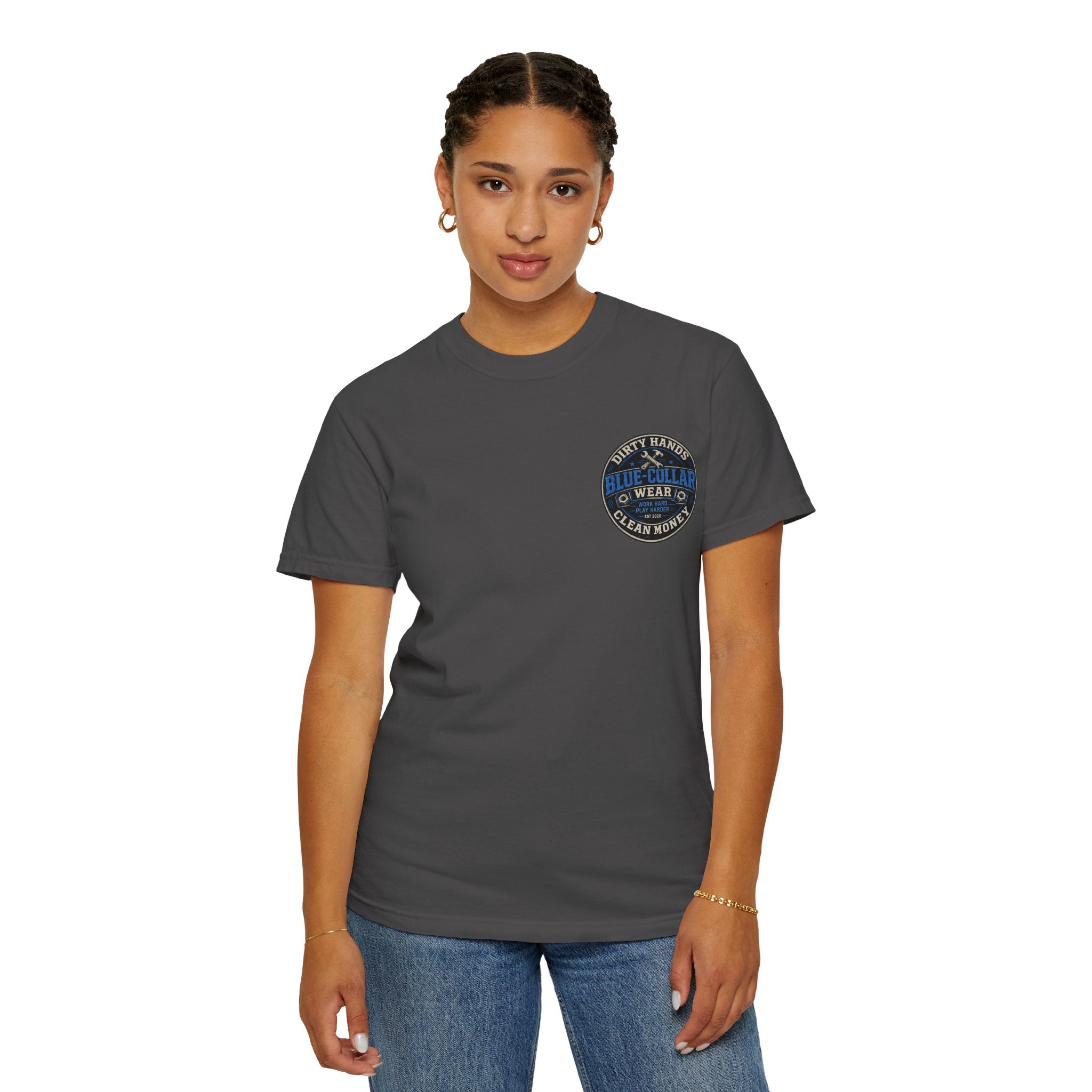 Blue-Collar T-Shirt — "Dirty Hands, Clean Money" Workwear Graphic Tee