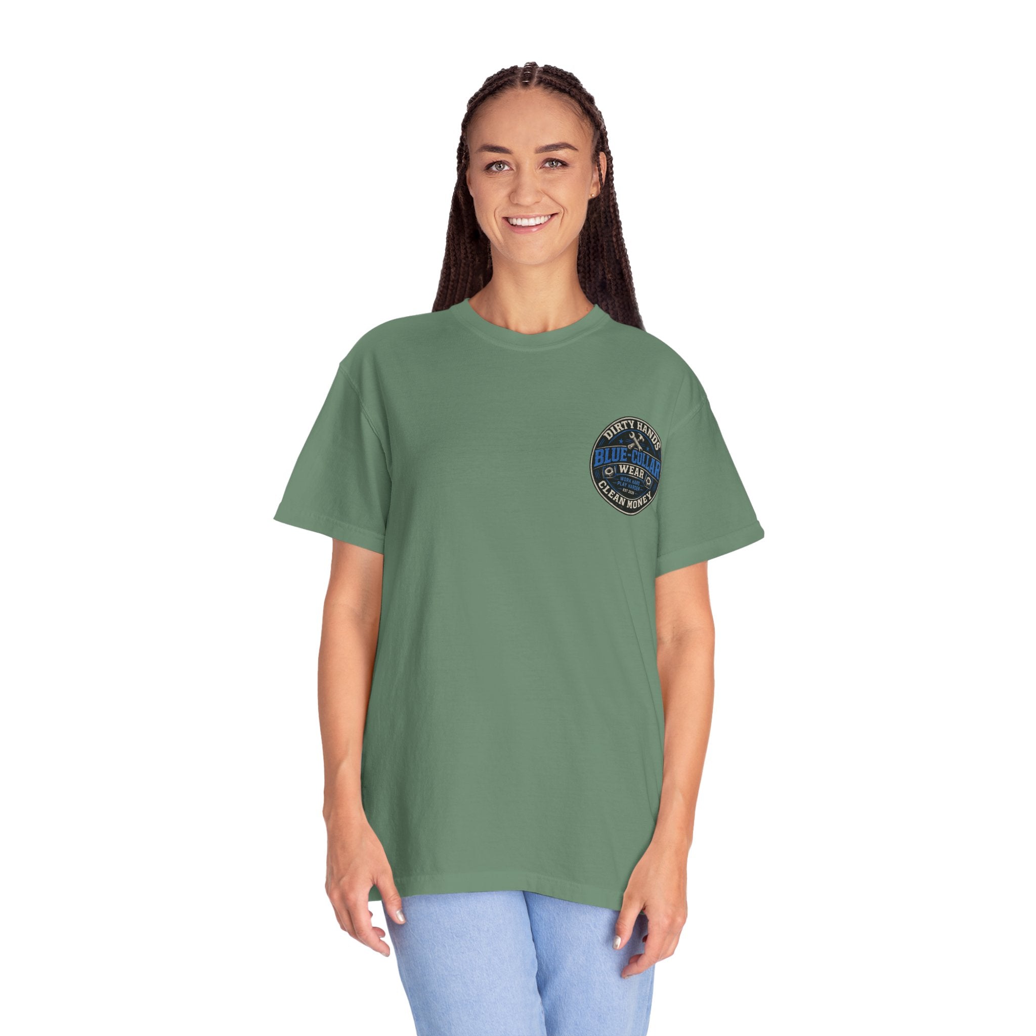 Blue-Collar T-Shirt — "Dirty Hands, Clean Money" Workwear Graphic Tee
