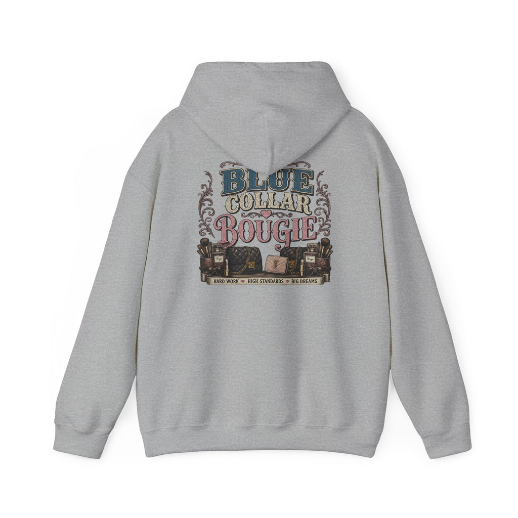 Blue Collar Bougie Hoodie — Rustic Workwear Graphic Pullover