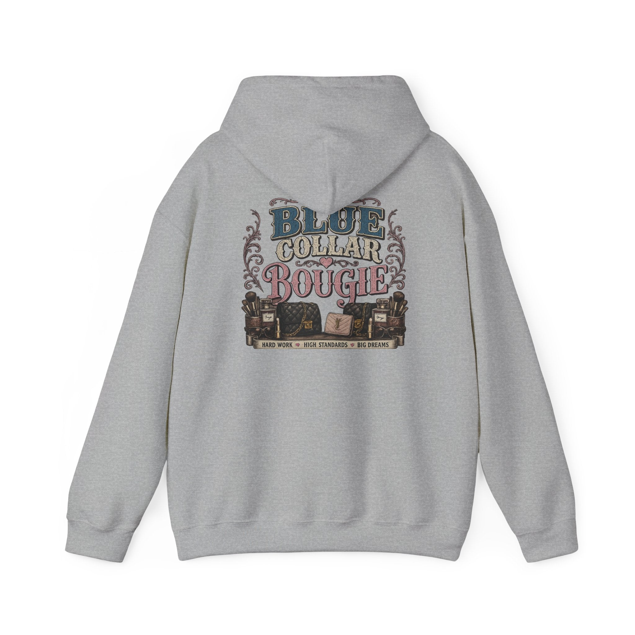Blue Collar Bougie Hoodie — Rustic Workwear Graphic Pullover