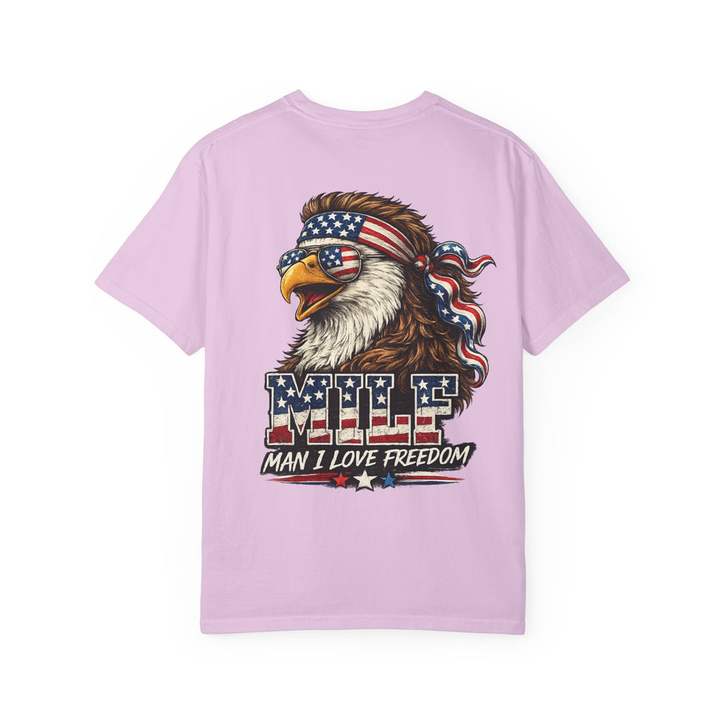 T-Shirt — 'MILE Man I Love Freedom' Patriotic Eagle Graphic