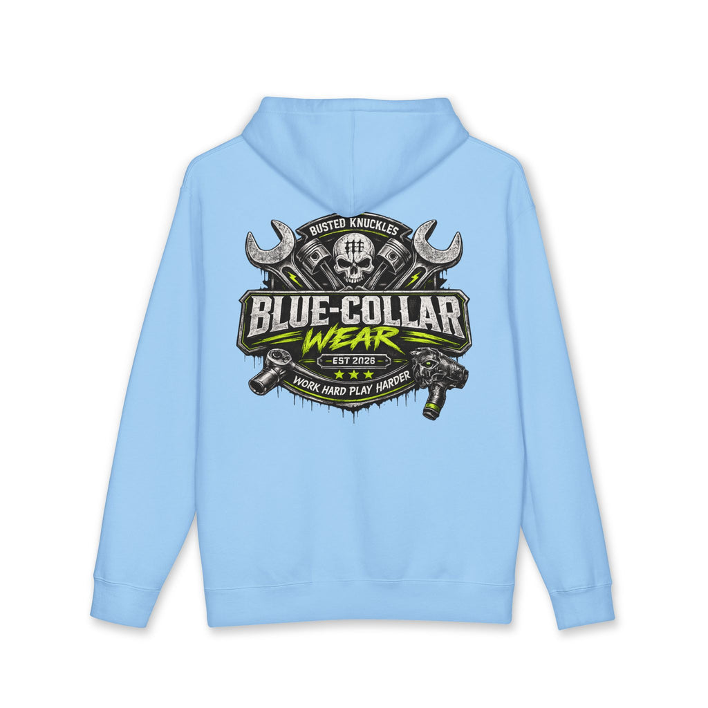 Blue-Collar Wear Hoodie Mechanic — "Blue-Collar Wear" Skull & Wrench Workwear Pullover
