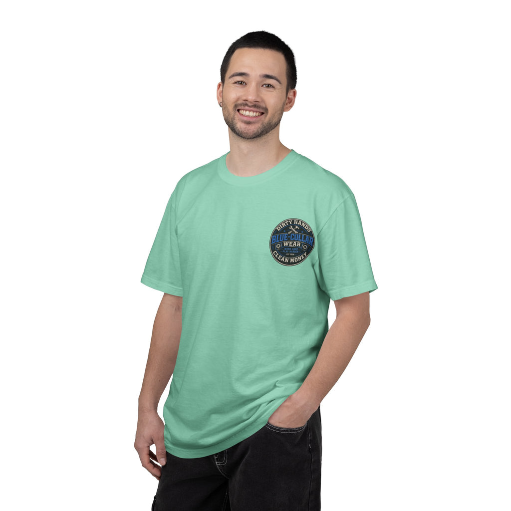 Blue-Collar T-Shirt — "Dirty Hands, Clean Money" Workwear Graphic Tee