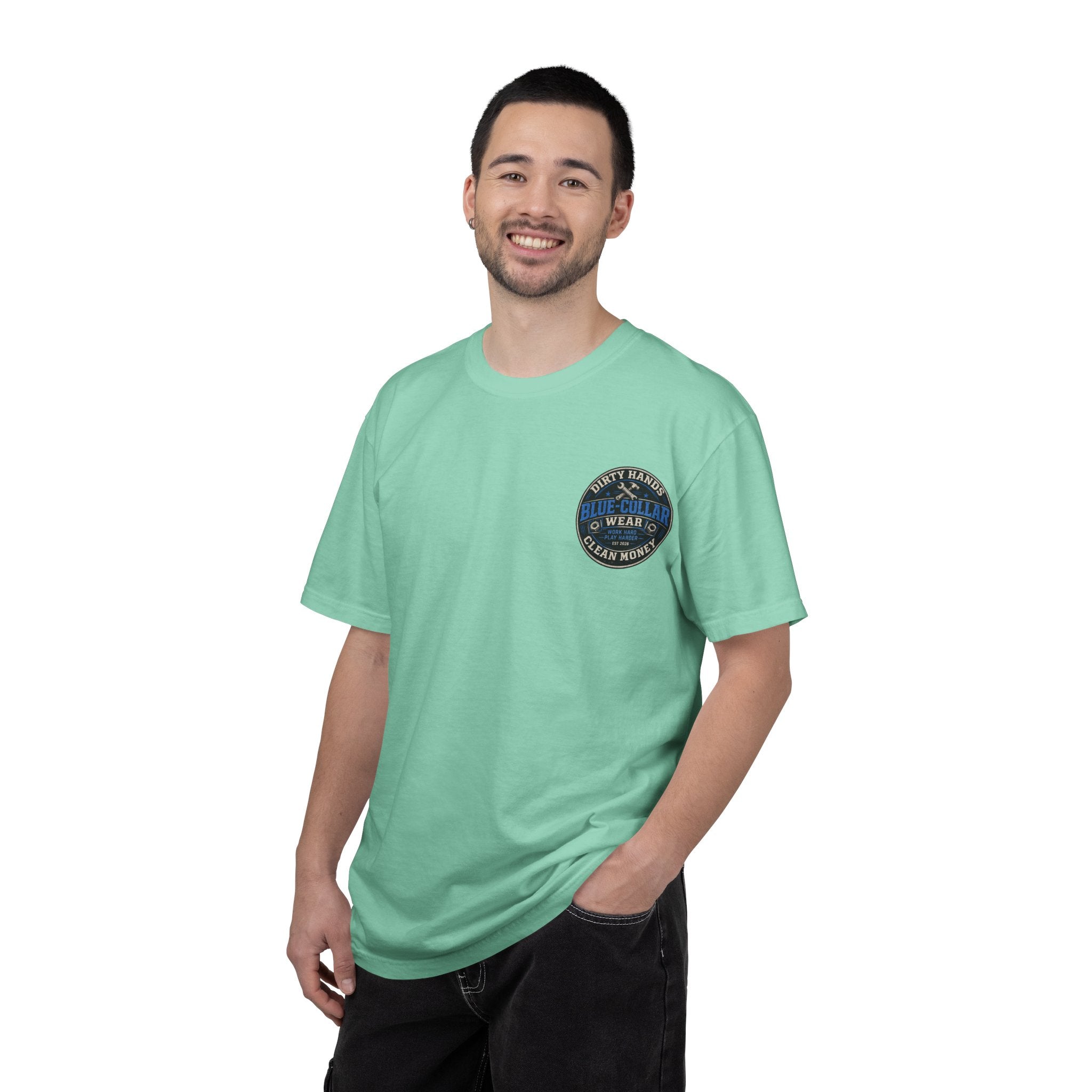 Blue-Collar T-Shirt — "Dirty Hands, Clean Money" Workwear Graphic Tee