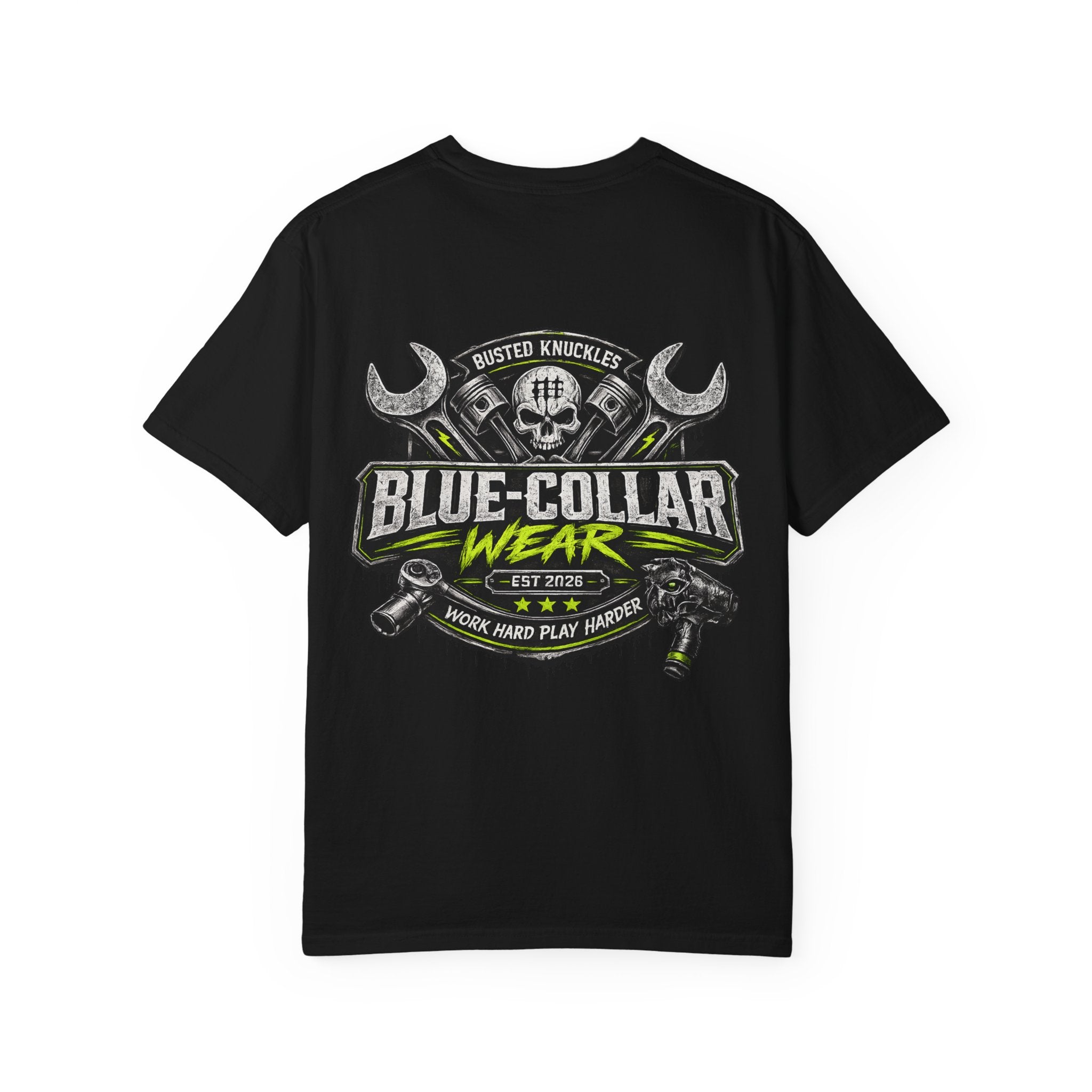 Blue-Collar Wear T-Shirt Mechanic – 'Work Hard Play Harder' Vintage Mechanics Tee