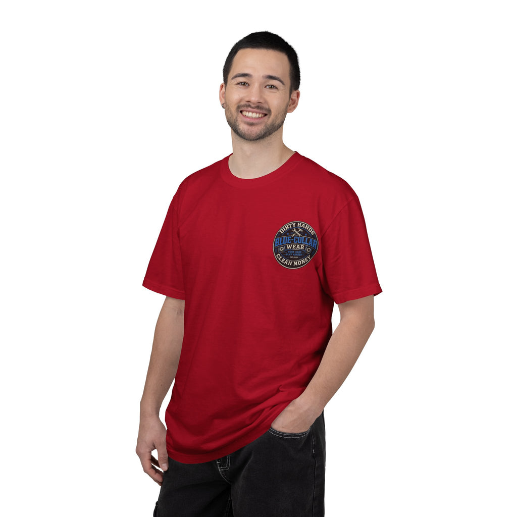 Blue-Collar T-Shirt — "Dirty Hands, Clean Money" Workwear Graphic Tee