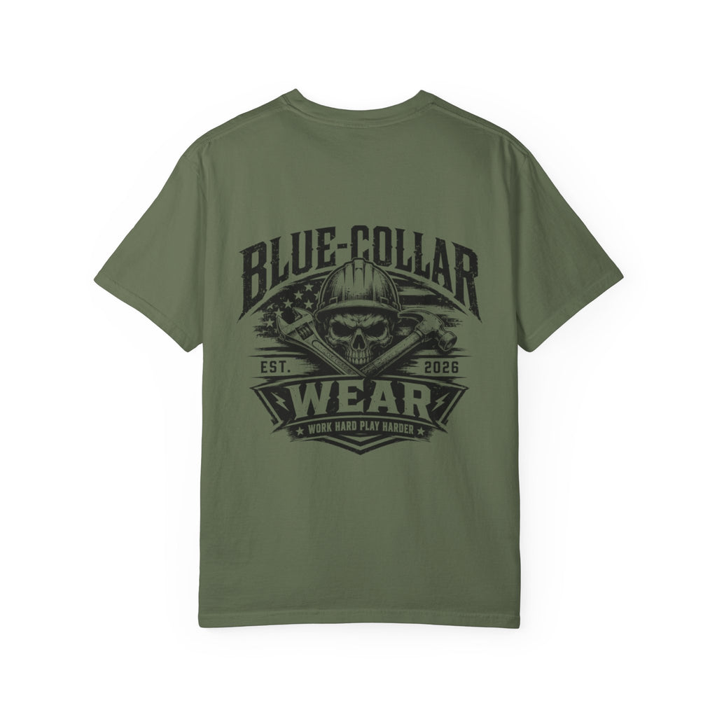 Blue-Collar Wear T-Shirt — "Work Hard • Play Harder" Retro Workwear Tee
