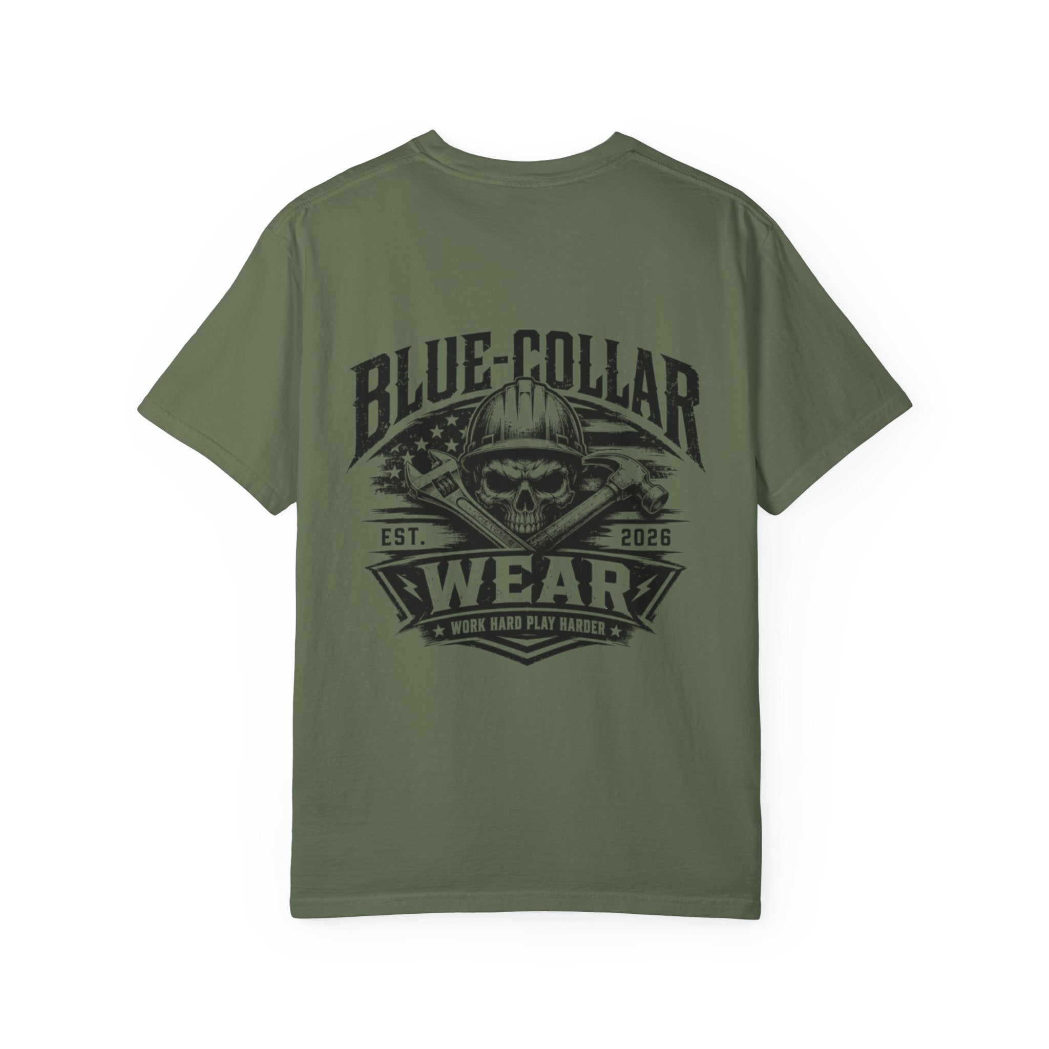 Blue-Collar Wear T-Shirt — "Work Hard • Play Harder" Retro Workwear Tee