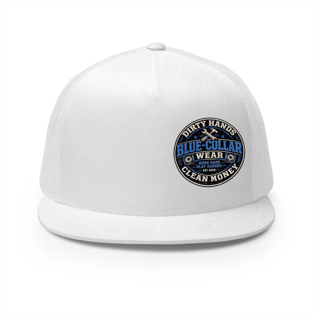 Blue-Collar Workwear Trucker Cap — "Dirty Hands Clean Money" Patch