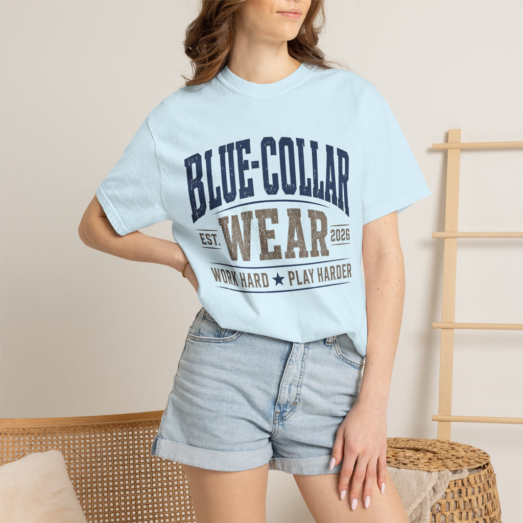Blue-Collar Wear T-Shirt — "Work Hard • Play Harder" Retro Workwear Tee