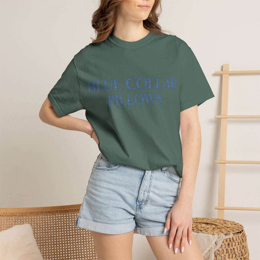 Blue Collar Pillows T-Shirt — Vintage Serif Logo Tee