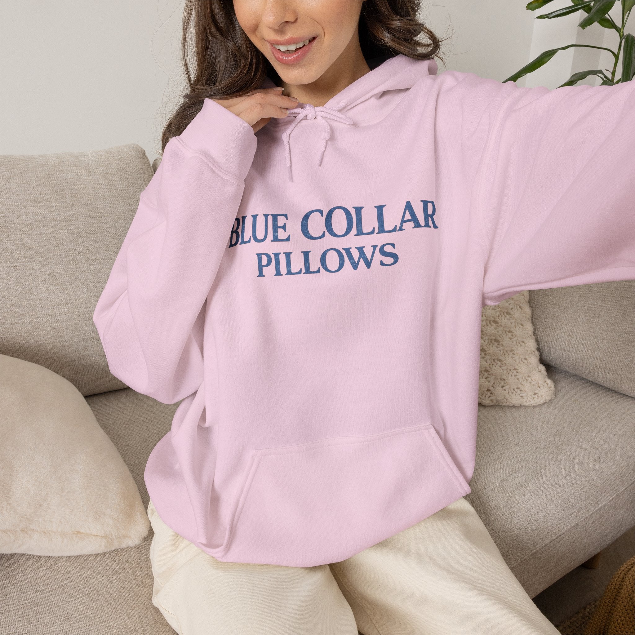 Blue Collar Pillows Hoodie — Minimalist Workwear-Inspired Pullover