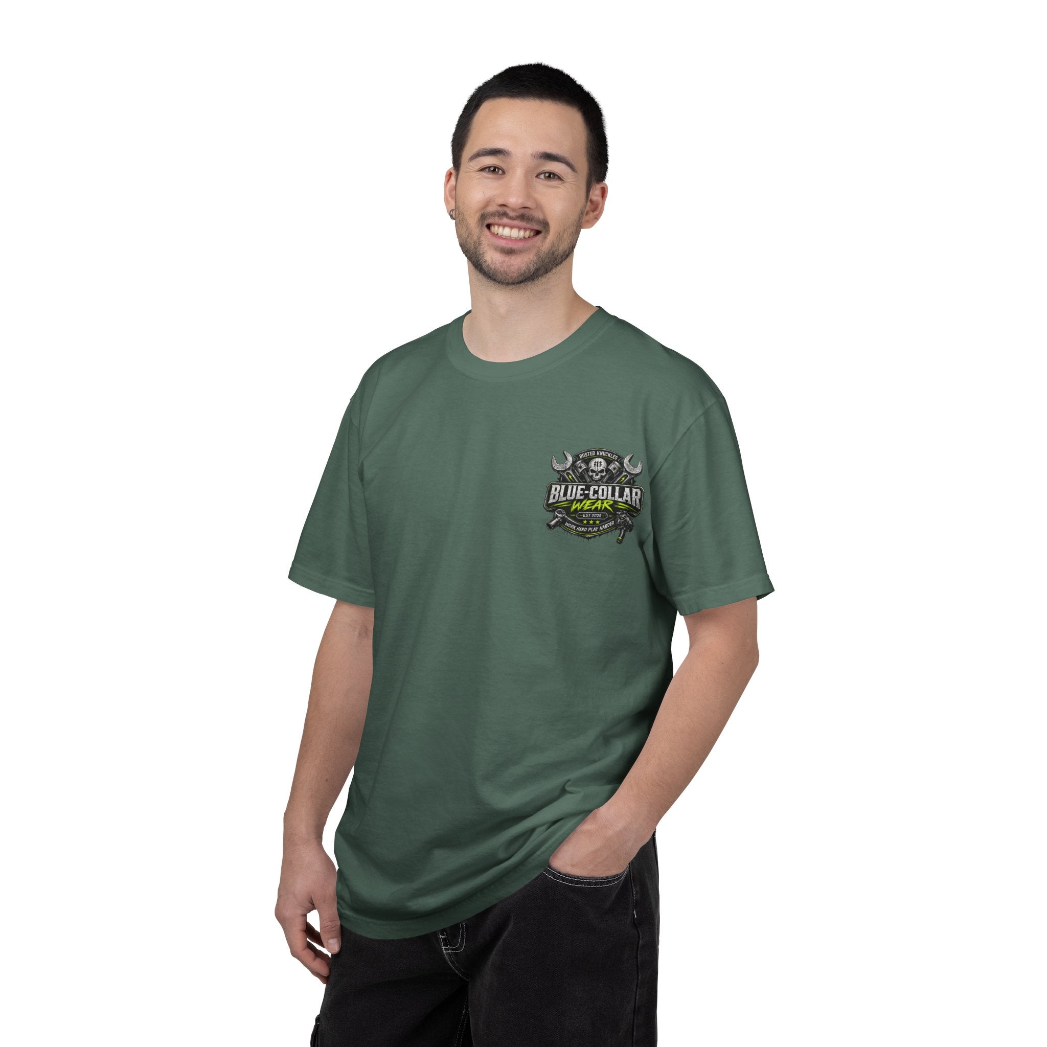 Blue-Collar Wear T-Shirt Mechanic — "Busted Knuckles" Workwear Graphic