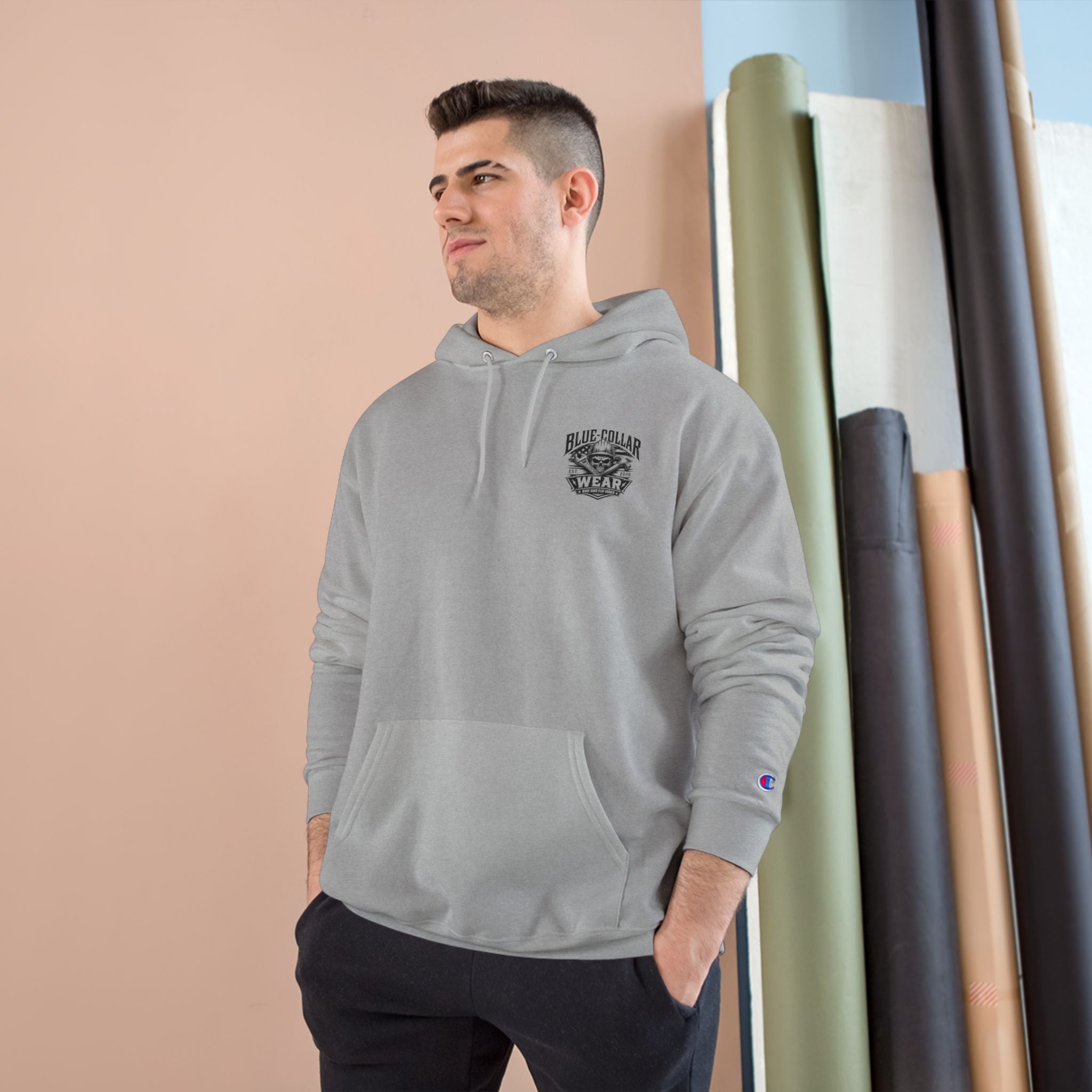 Champion Hoodie — Oil Rig Graphic Hoodie with 'Fuck Fight Trip Pipe' Text