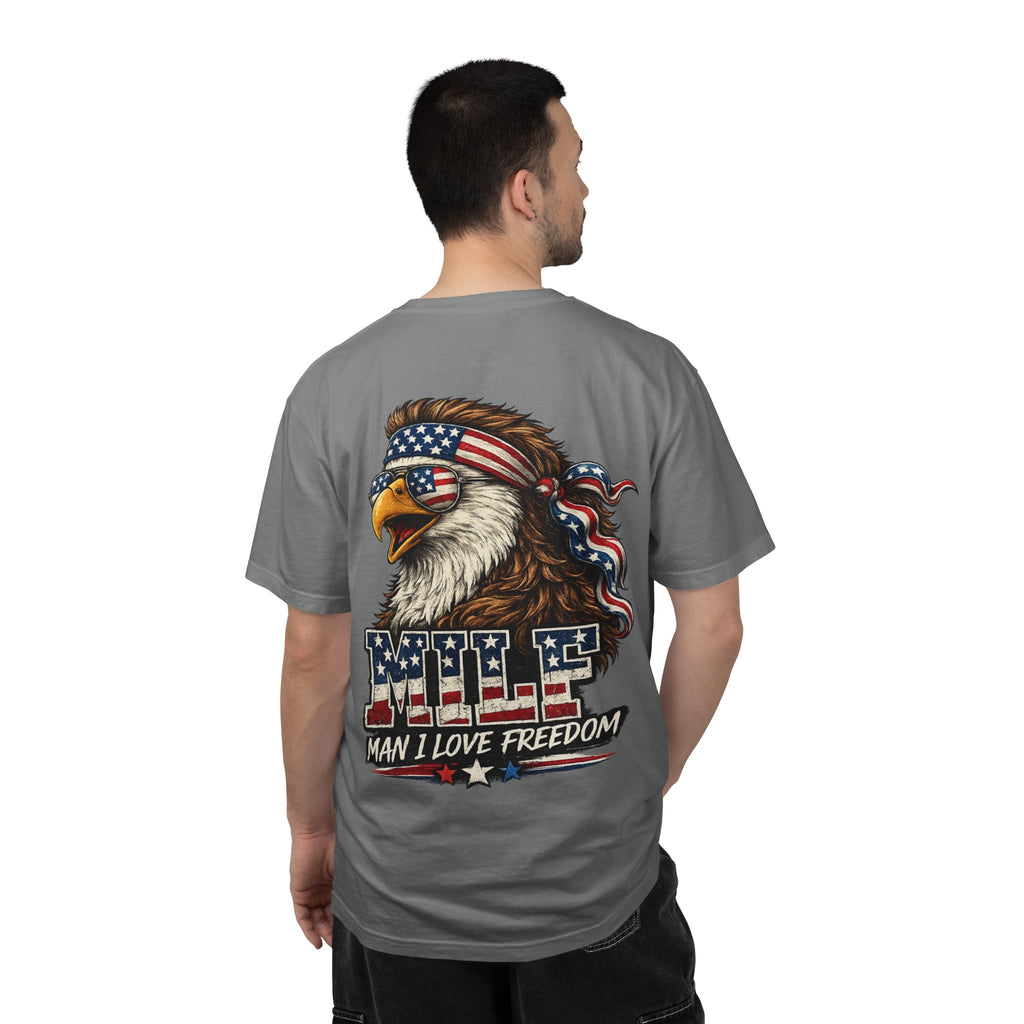T-Shirt — 'MILE Man I Love Freedom' Patriotic Eagle Graphic