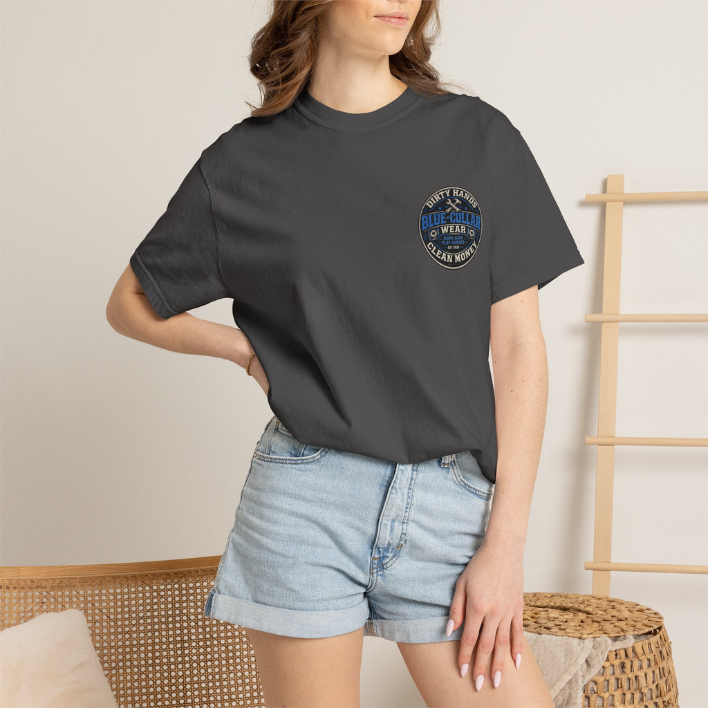 Blue-Collar T-Shirt — "Dirty Hands, Clean Money" Workwear Graphic Tee