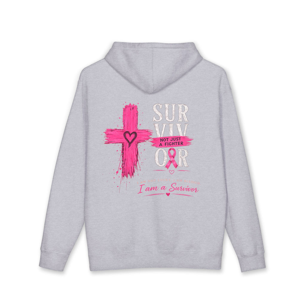 Breast Cancer Survivor Hoodie – 'Survivor, Not Just A Fighter' Pink Ribbon Pullover