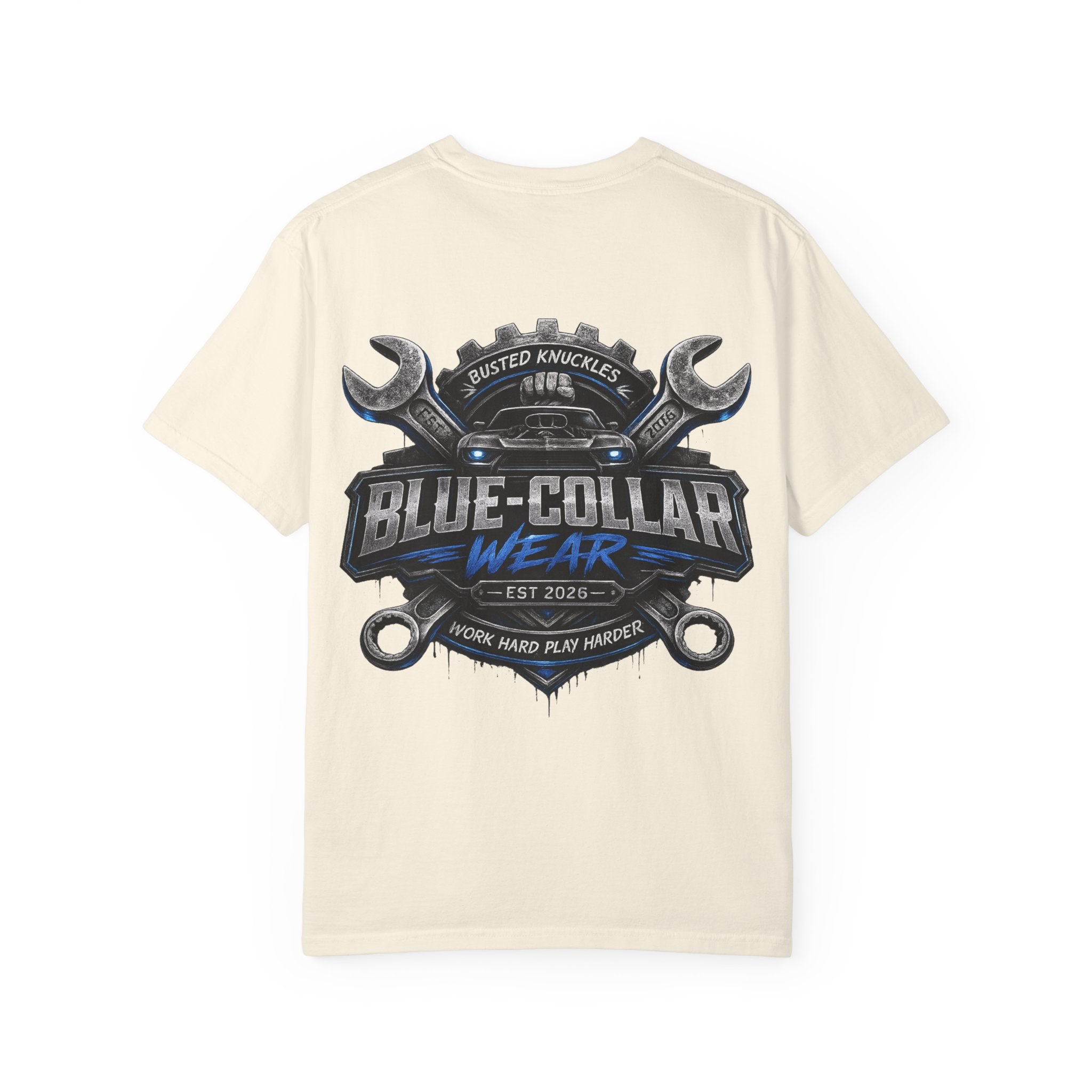 Blue-Collar Wear T-Shirt Mechanic — Busted Knuckles Mechanics Graphic Tee