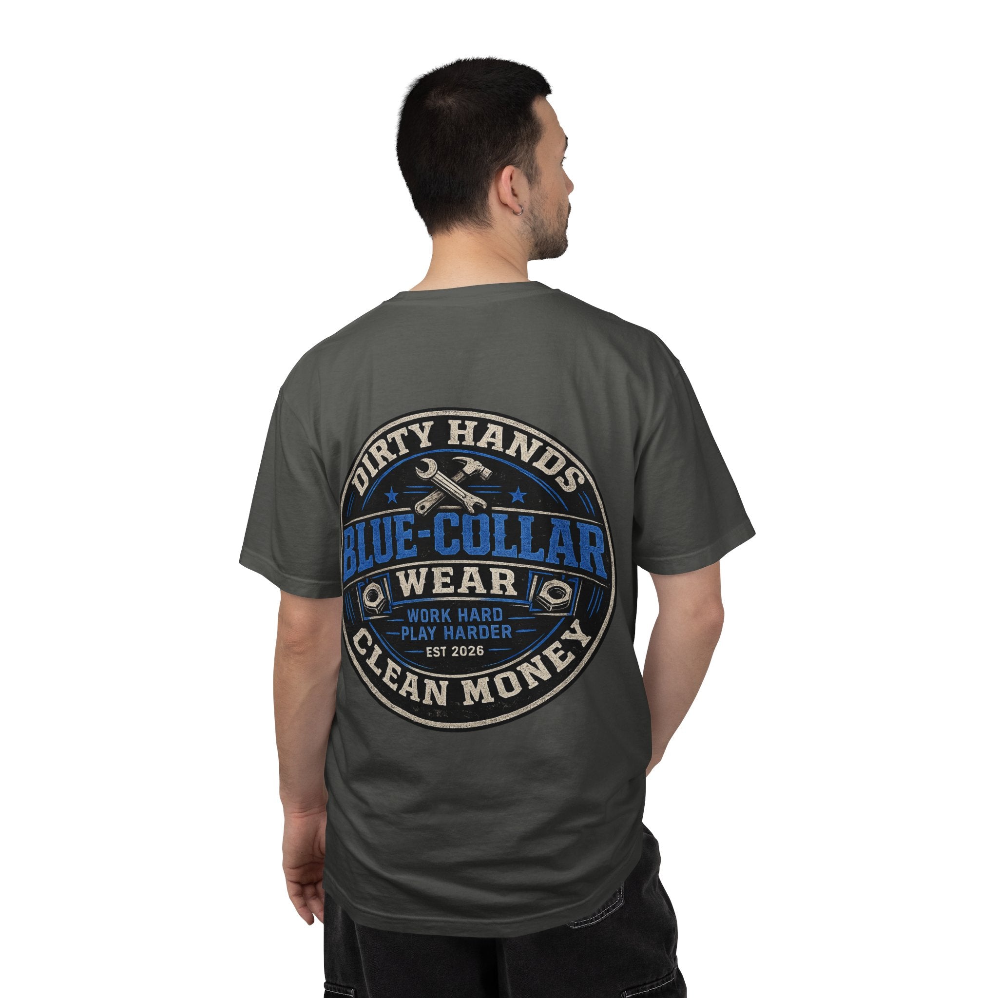 Blue-Collar T-Shirt — "Dirty Hands, Clean Money" Workwear Graphic Tee