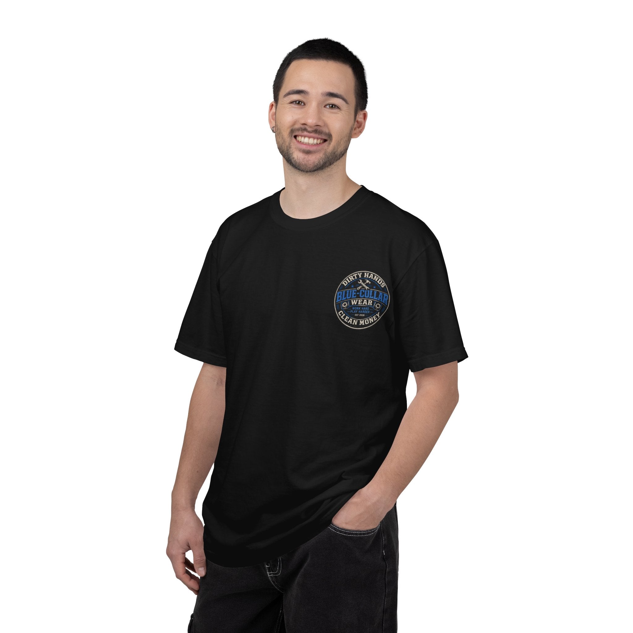 Blue-Collar T-Shirt — "Dirty Hands, Clean Money" Workwear Graphic Tee