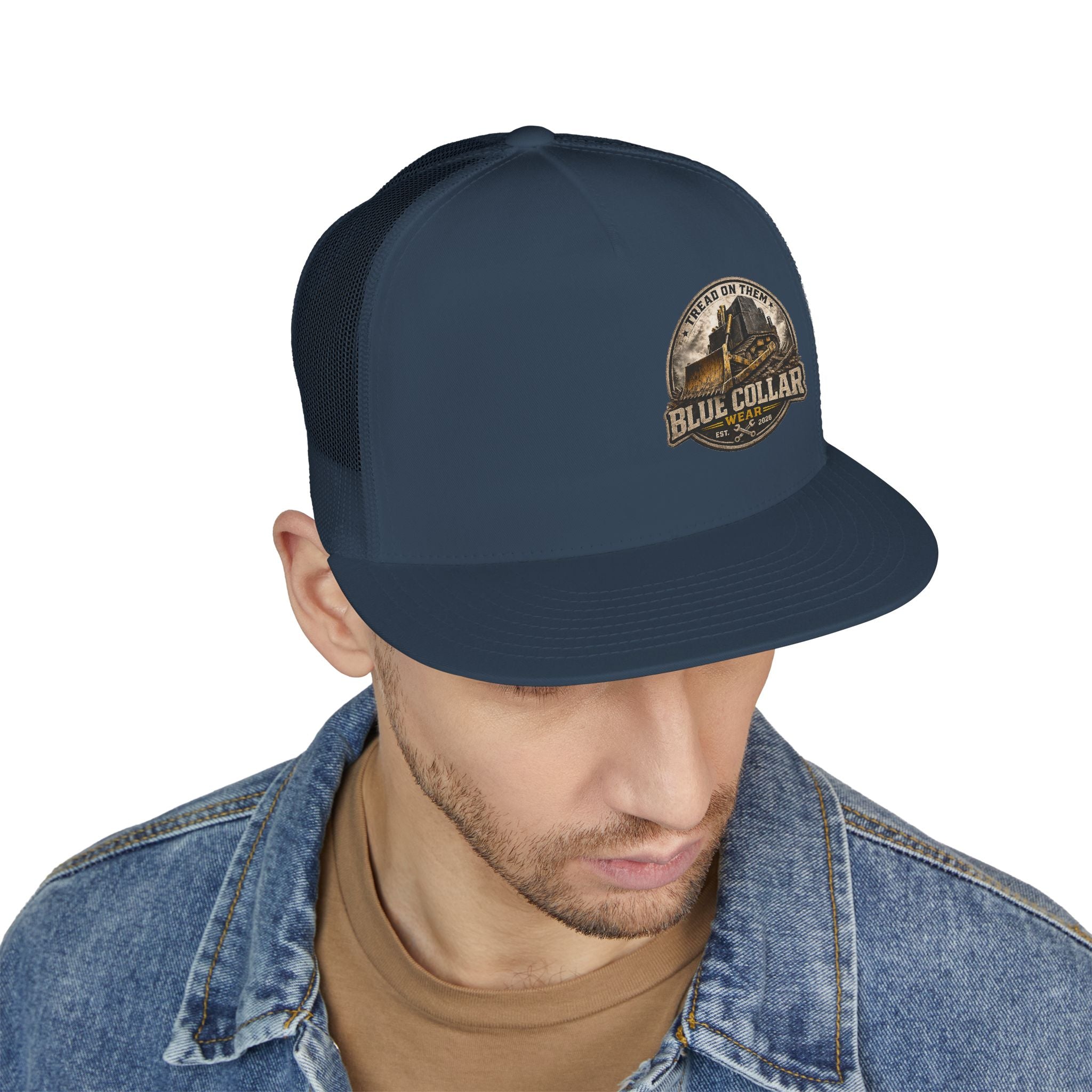 Blue Collar Workwear Trucker Cap — Lead On Team Vintage Construction Logo