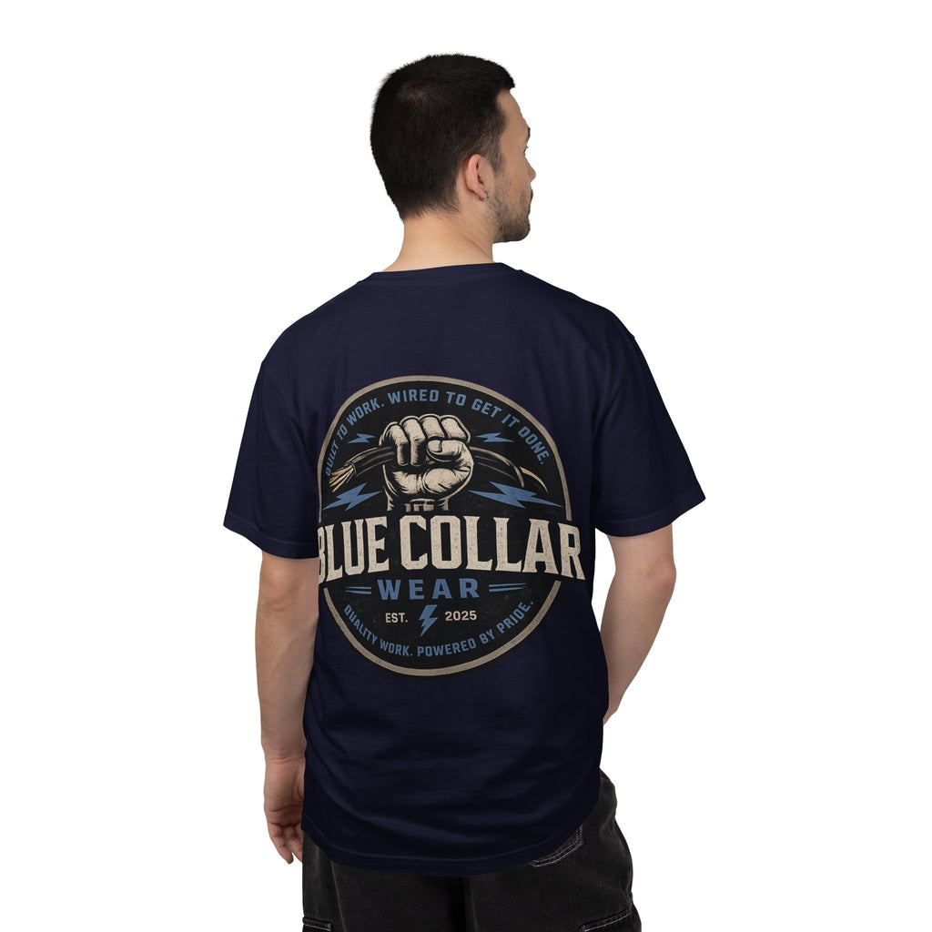 Blue Collar T-Shirt — Retro Workwear Fist Logo