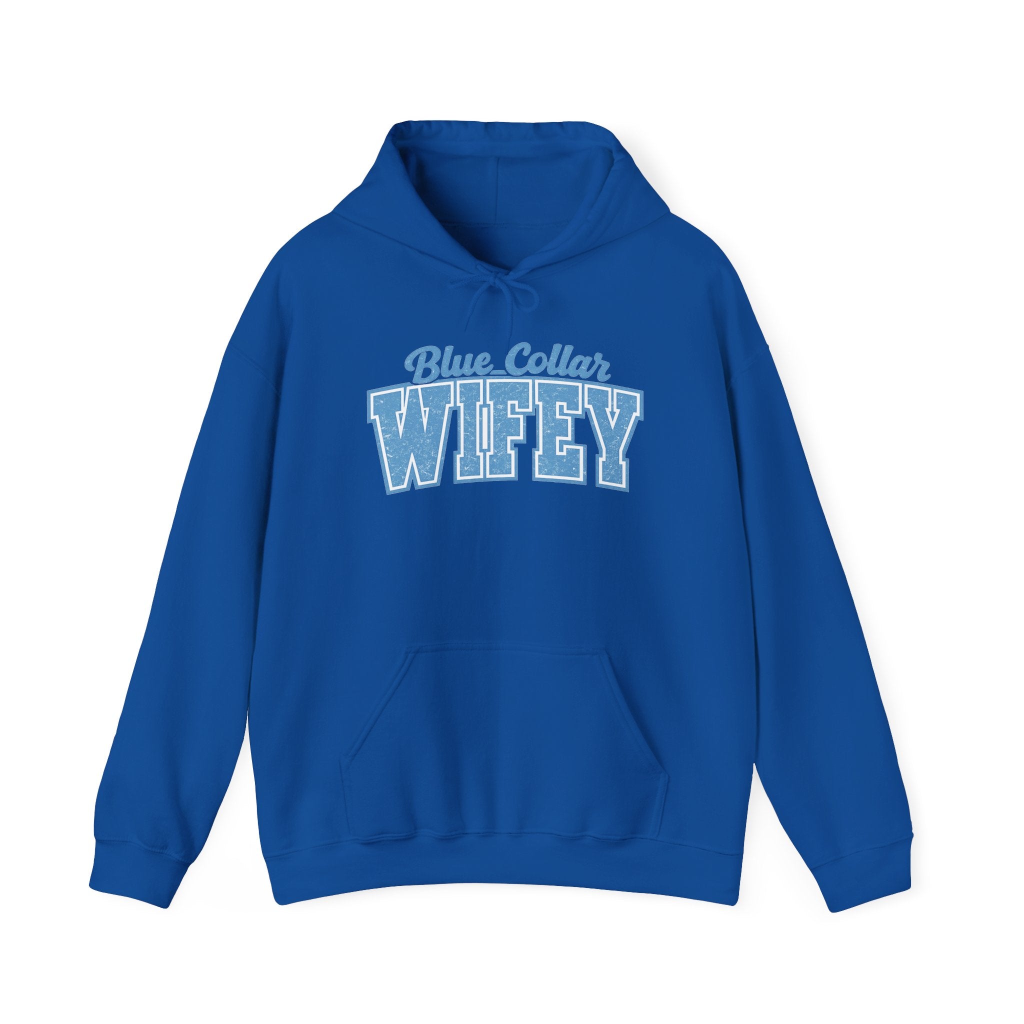 Blue Collar Wifey Hoodie – Retro Varsity Wife Sweatshirt