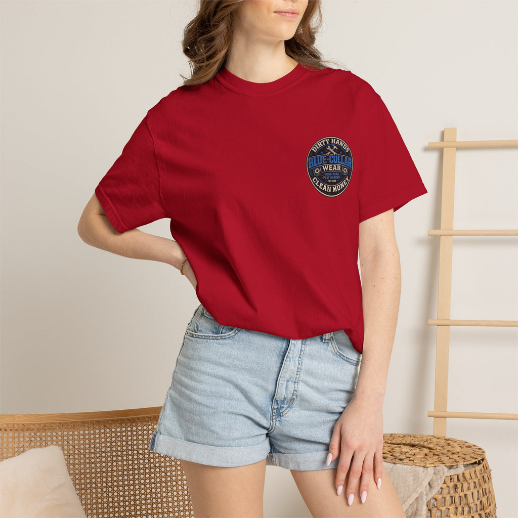 Blue-Collar T-Shirt — "Dirty Hands, Clean Money" Workwear Graphic Tee