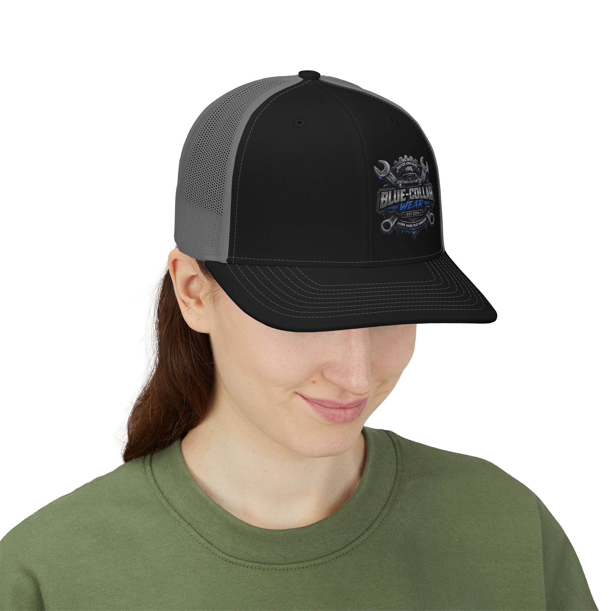 Trucker Cap — Blue Collar Mechanic Emblem Snapback