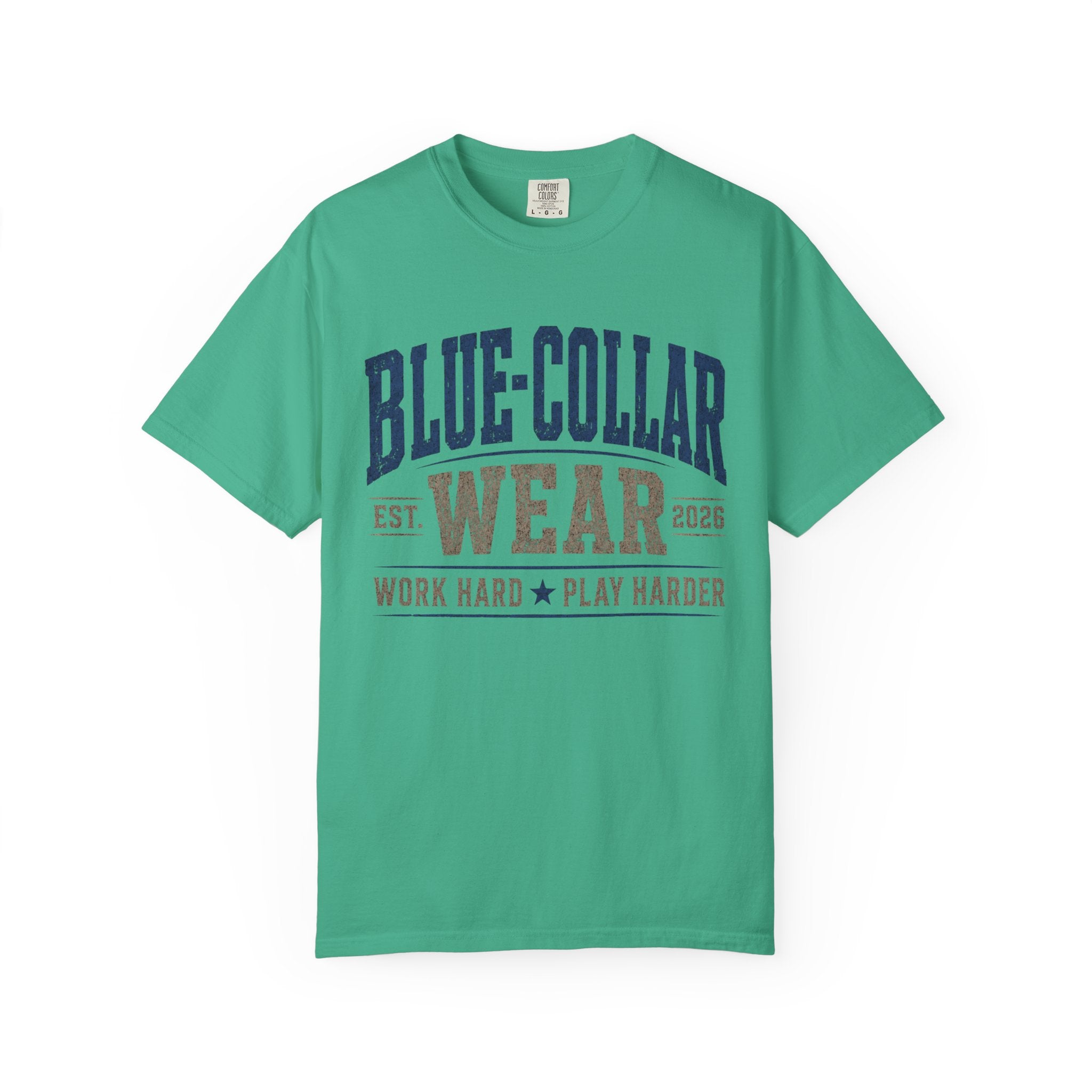 Blue-Collar Wear T-Shirt — "Work Hard • Play Harder" Retro Workwear Tee