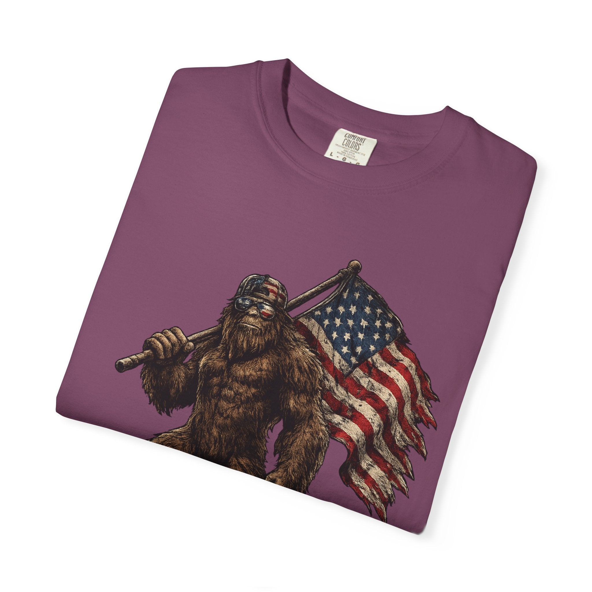 'Merica Bigfoot Flag T-Shirt — Patriotic Sasquatch Americana Tee